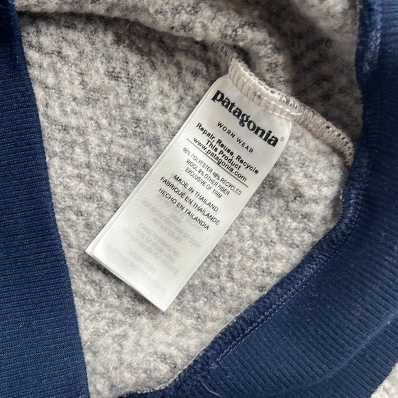 Patagonia Woolyester Oat Pullover Size M Tan and Navy Blue - Picture 6 of 7